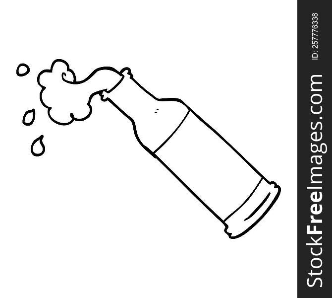 Line Drawing Cartoon Foaming Beer Bottle