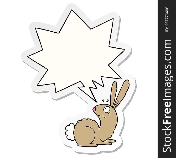 cartoon startled bunny rabbit with speech bubble sticker