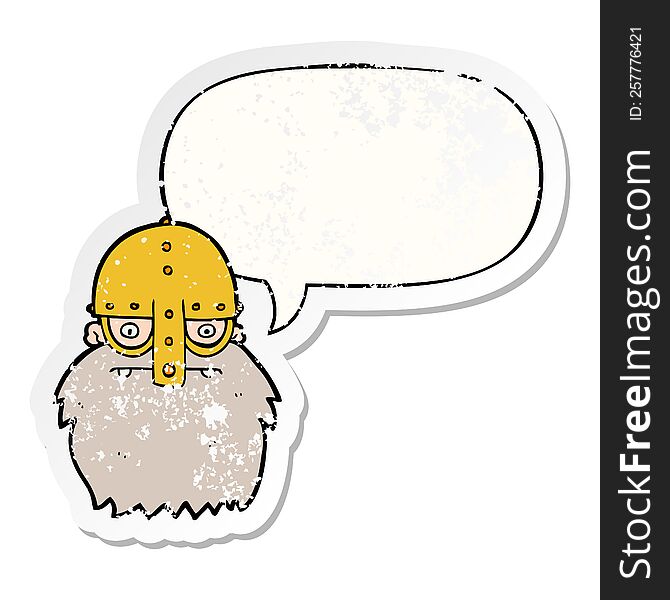 Cartoon Viking Face And Speech Bubble Distressed Sticker