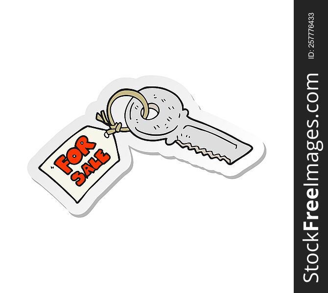 sticker of a cartoon house key with for sale tag