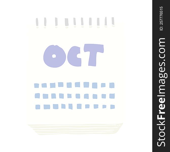 flat color illustration of a cartoon calendar showing month of october
