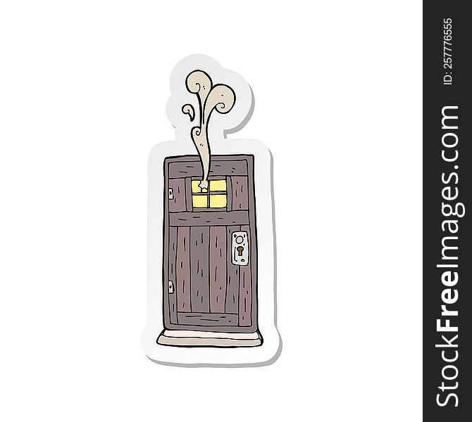 sticker of a cartoon old wood door