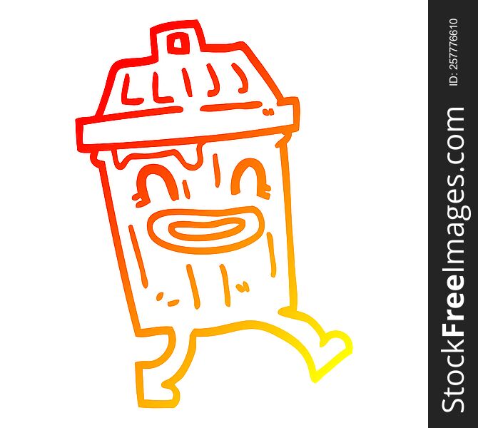 warm gradient line drawing of a cartoon waste bin