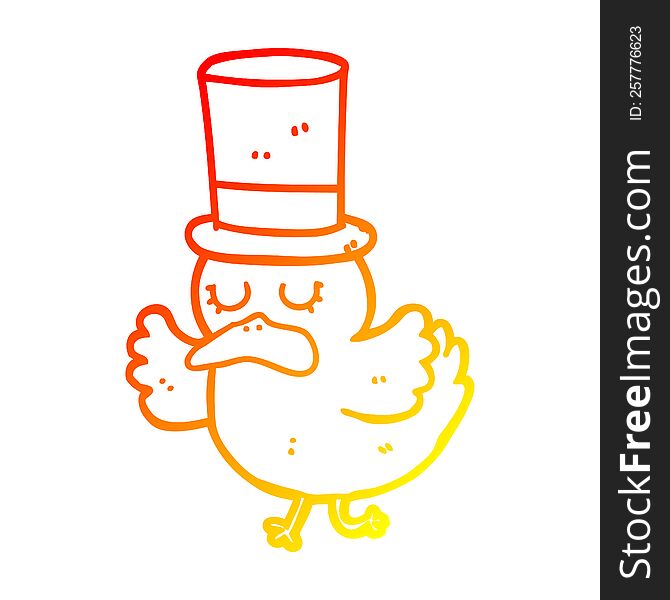 Warm Gradient Line Drawing Cartoon Duck Wearing Top Hat
