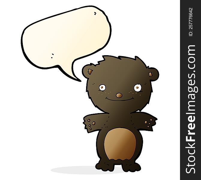 cartoon happy little black bear with speech bubble