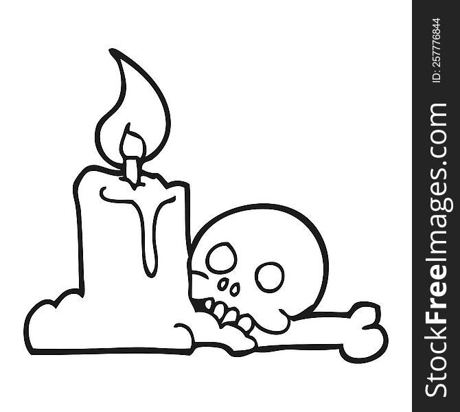 Black And White Cartoon Spooky Skull And Candle