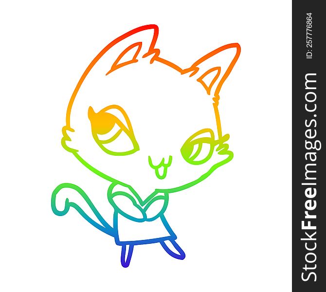 rainbow gradient line drawing of a cute female cat
