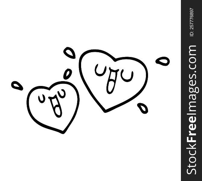 happy line drawing cartoon hearts