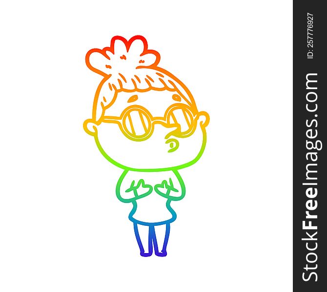 Rainbow Gradient Line Drawing Cartoon Woman Wearing Glasses