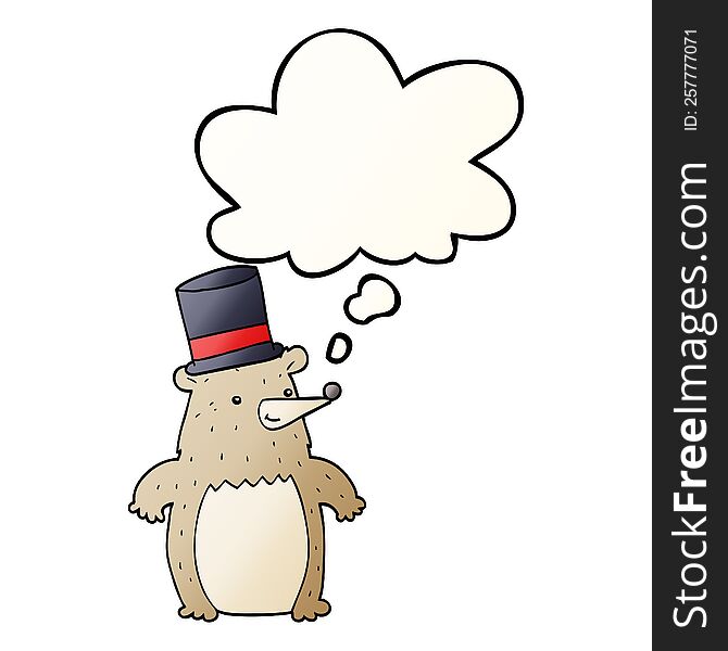 Cartoon Bear In Top Hat And Thought Bubble In Smooth Gradient Style