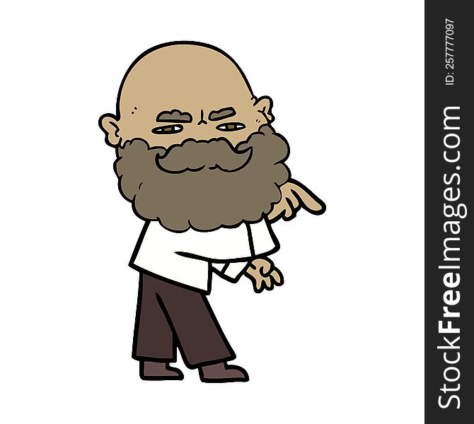 cartoon man with beard frowning and pointing. cartoon man with beard frowning and pointing
