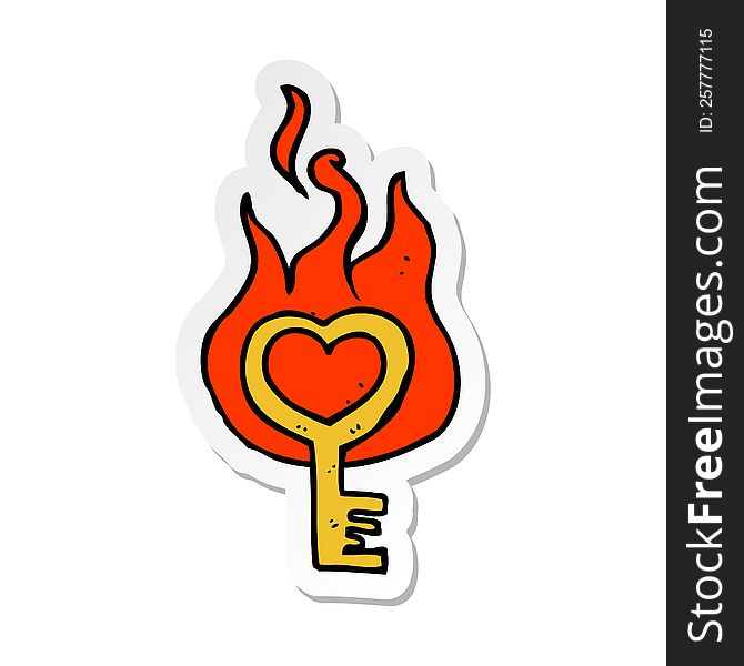 sticker of a cartoon flaming key