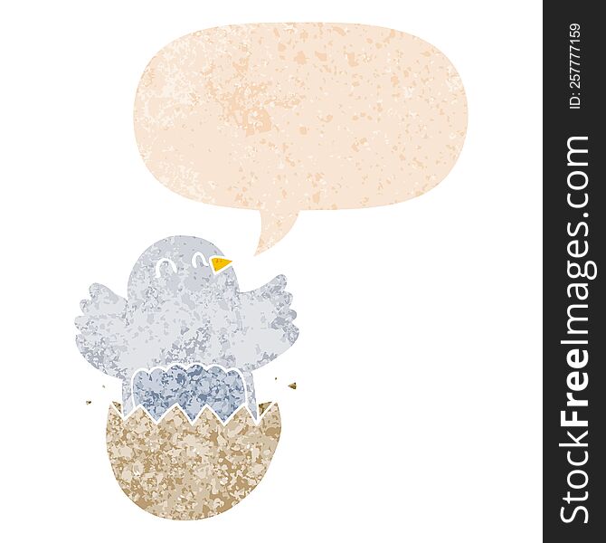Cartoon Hatching Chicken And Speech Bubble In Retro Textured Style