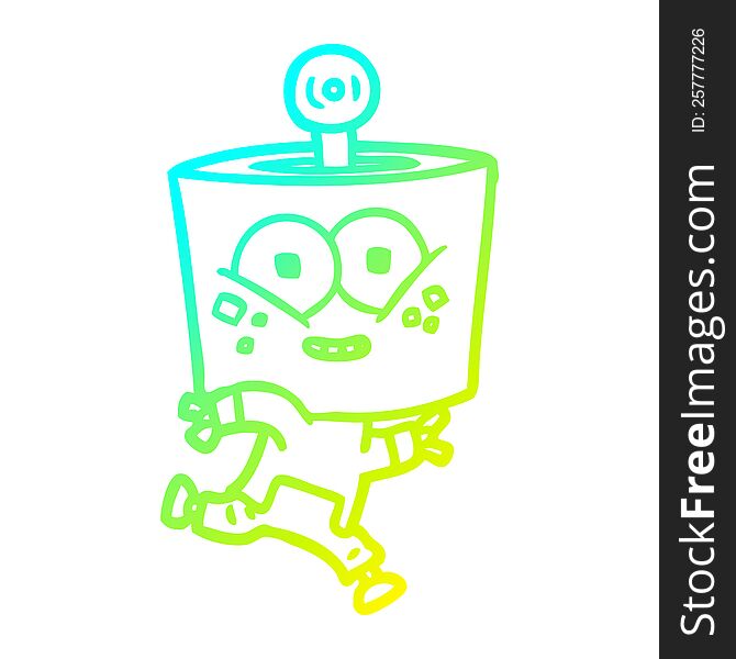 Cold Gradient Line Drawing Happy Cartoon Robot Running