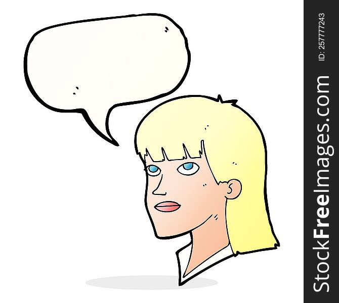 Cartoon Serious Woman With Speech Bubble