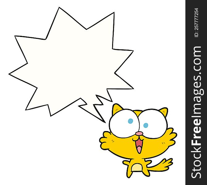 Cute Cartoon Crazy Cat And Speech Bubble