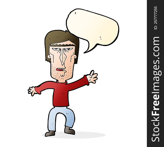 Cartoon Angry Man Waving Warning With Speech Bubble