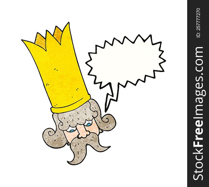 freehand speech bubble textured cartoon king with huge crown
