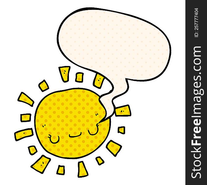 Cartoon Sun And Speech Bubble In Comic Book Style