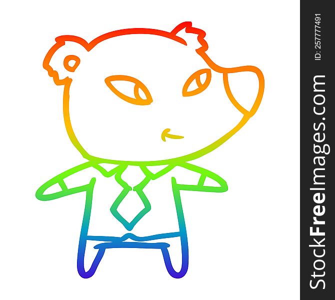 rainbow gradient line drawing of a cute cartoon bear in office clothes