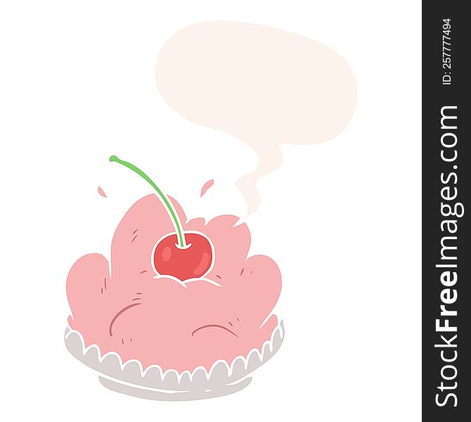 Cartoon Tasty Dessert And Speech Bubble In Retro Style
