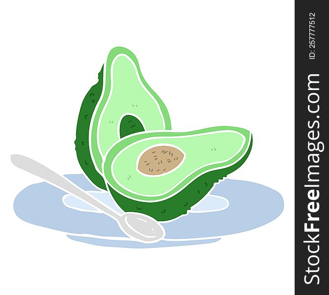 Flat Color Style Cartoon Halved Avocado