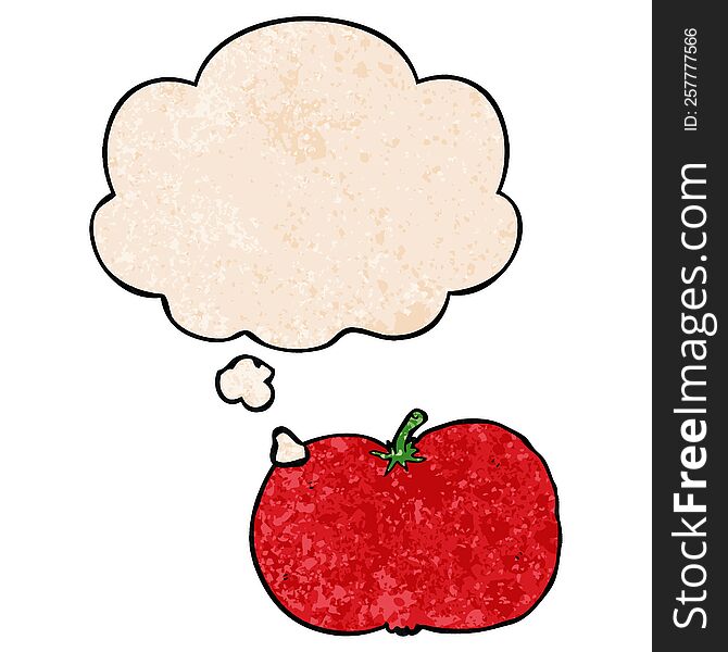 cartoon tomato with thought bubble in grunge texture style. cartoon tomato with thought bubble in grunge texture style