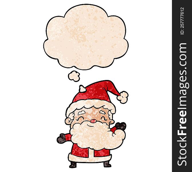 Cartoon Santa Claus And Thought Bubble In Grunge Texture Pattern Style