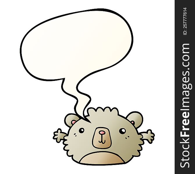 Funny Cartoon Bear And Speech Bubble In Smooth Gradient Style