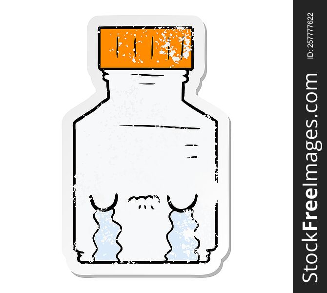 distressed sticker of a cartoon pill jar