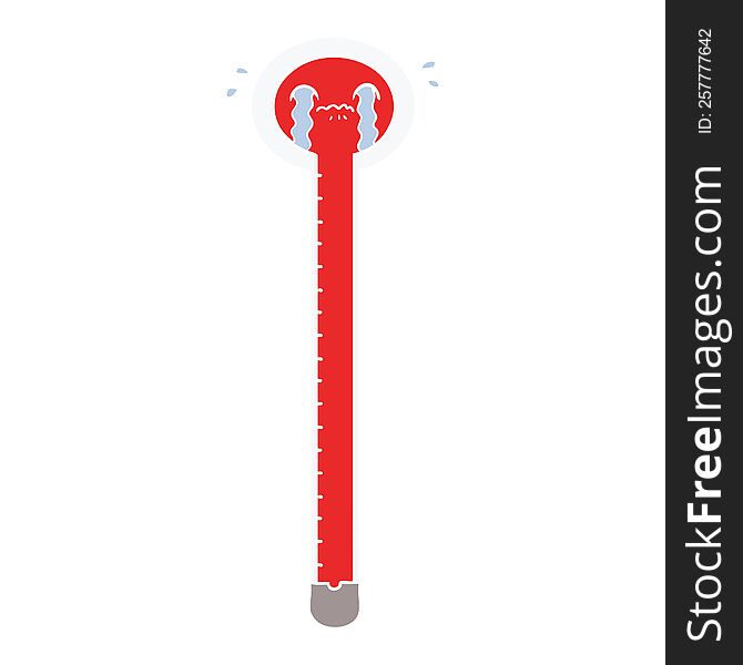 Flat Color Style Cartoon Thermometer Crying