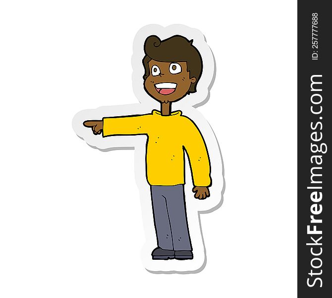 sticker of a cartoon man pointing and laughing