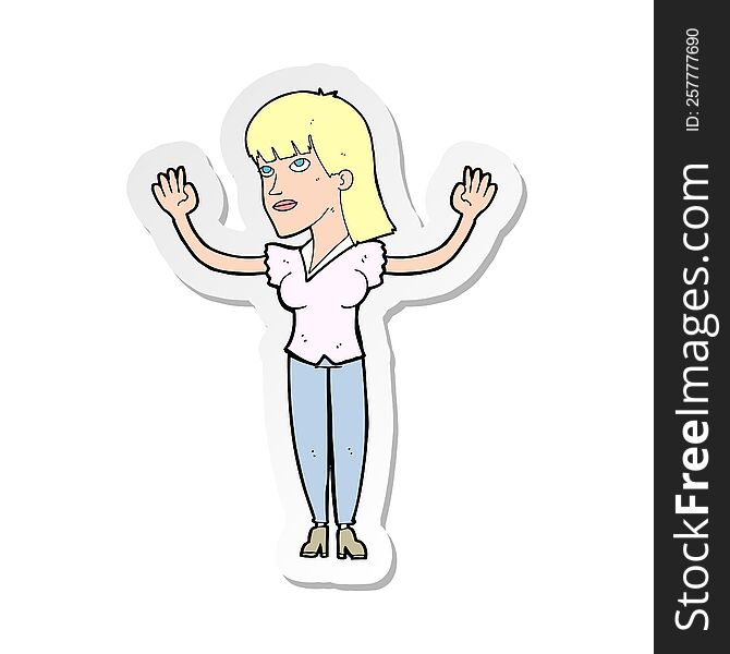 sticker of a cartoon woman throwing hands in air
