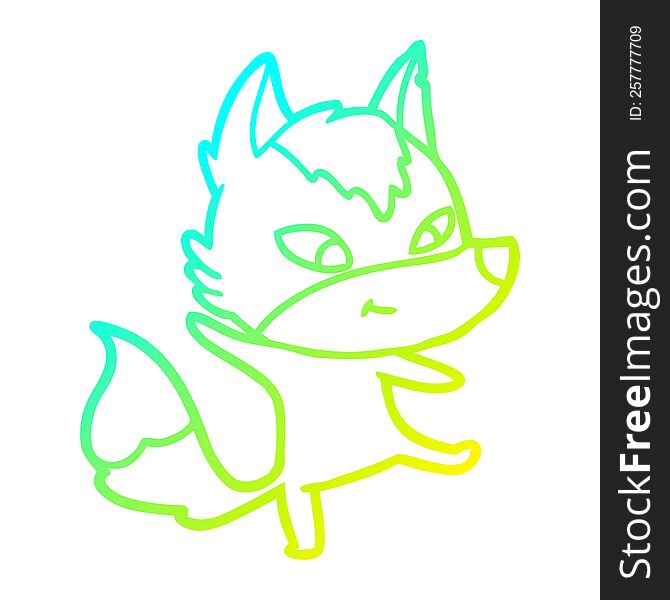 Cold Gradient Line Drawing Friendly Cartoon Wolf Dancing