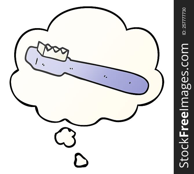 Cartoon Toothbrush And Thought Bubble In Smooth Gradient Style