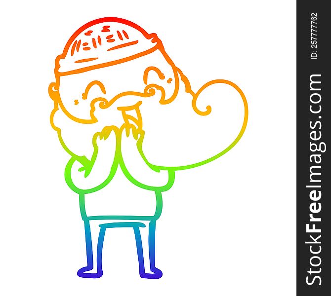 rainbow gradient line drawing of a happy bearded man laughing