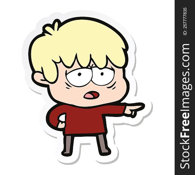 sticker of a cartoon exhausted boy