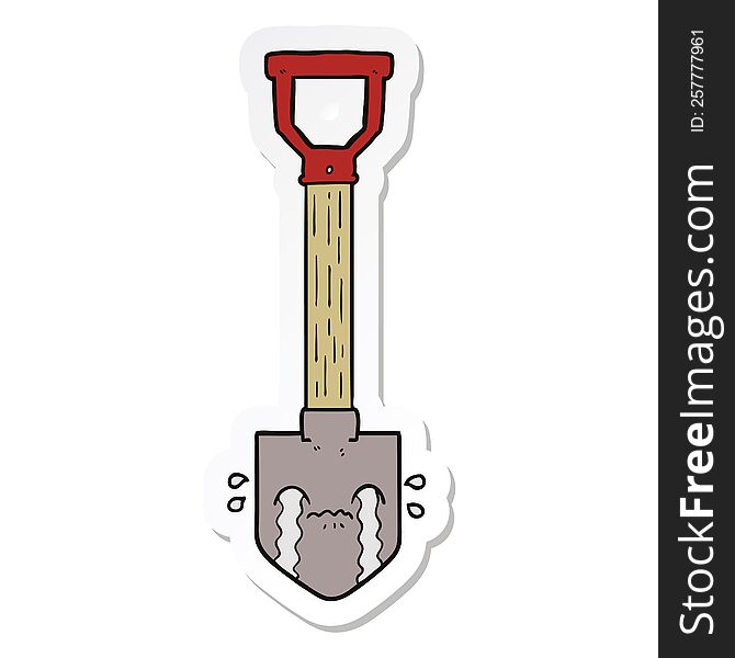 sticker of a cartoon crying shovel