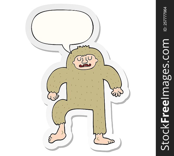 cartoon bigfoot with speech bubble sticker. cartoon bigfoot with speech bubble sticker