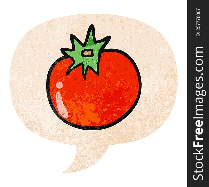 Cartoon Tomato And Speech Bubble In Retro Textured Style
