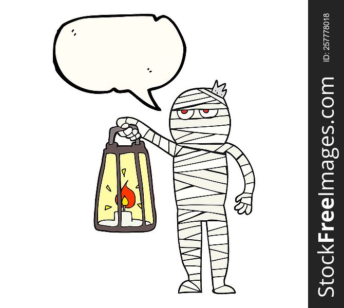 freehand drawn speech bubble cartoon mummy