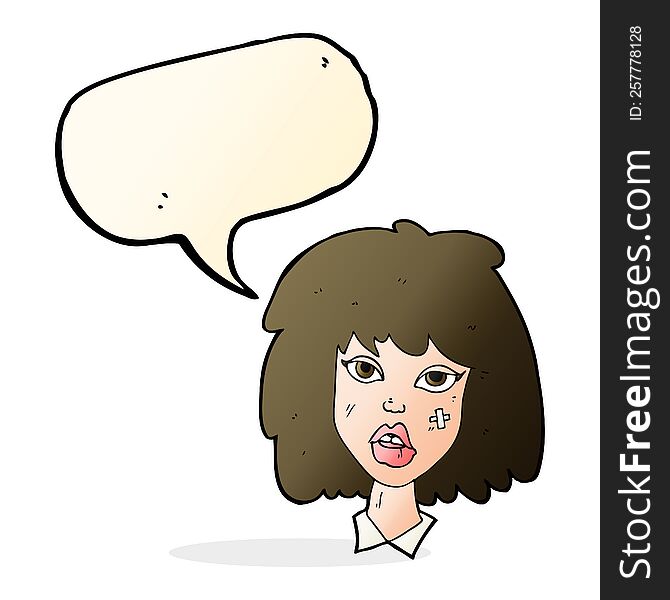 Cartoon Woman With Bruised Face With Speech Bubble