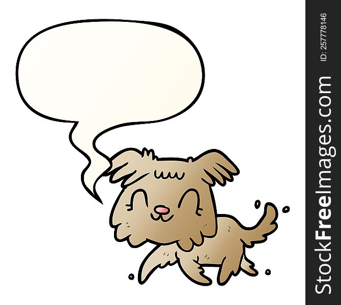 Cartoon Little Dog And Speech Bubble In Smooth Gradient Style