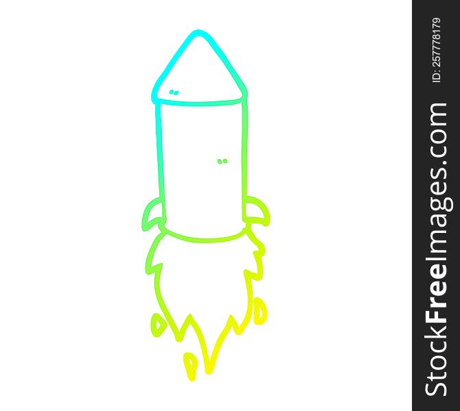 Cold Gradient Line Drawing Cartoon Rocket