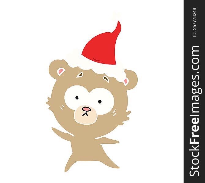 Anxious Bear Flat Color Illustration Of A Wearing Santa Hat