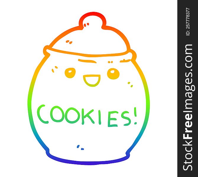 rainbow gradient line drawing of a cute cartoon cookie jar