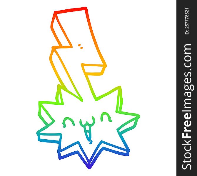 rainbow gradient line drawing of a cartoon lightning bolt