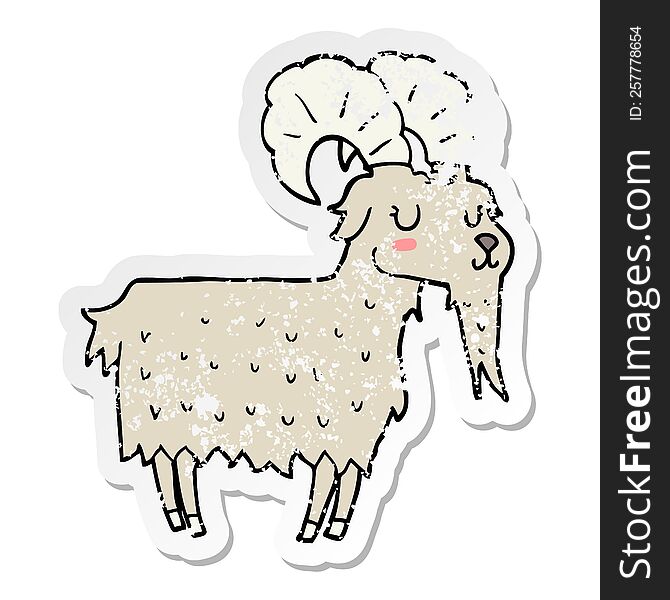 distressed sticker of a cartoon goat