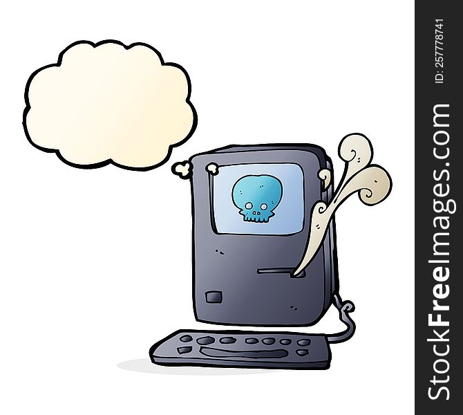 computer virus cartoon  with thought bubble