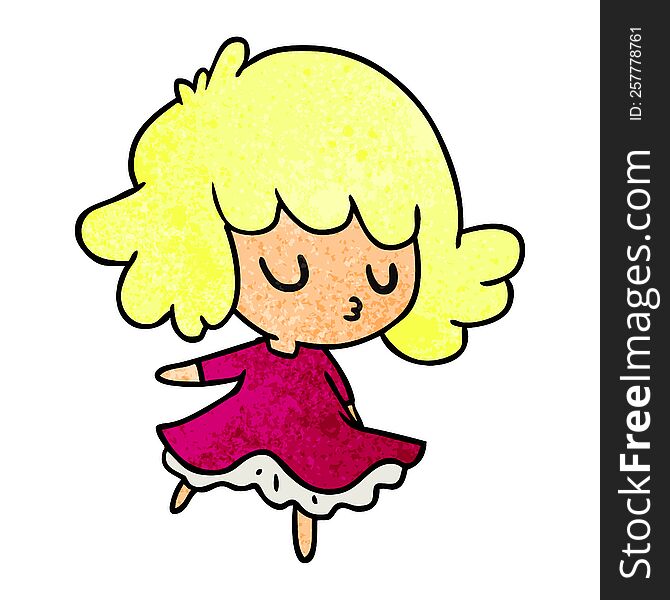 freehand drawn textured cartoon of a cute kawaii girl